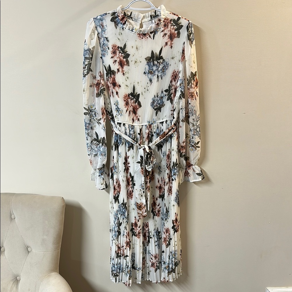 White Long Sleeve Sundress with Mock Neck for Wedding Guest